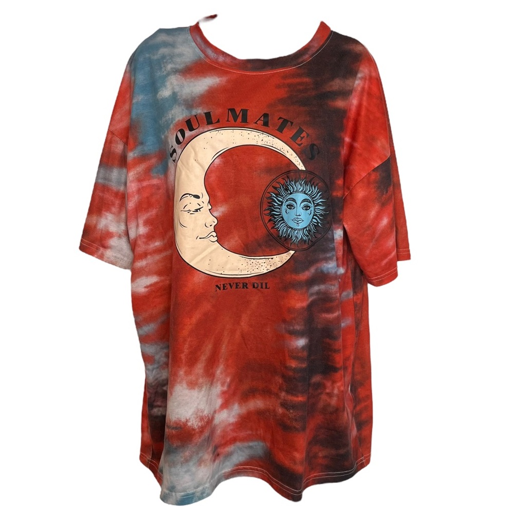Oversized Tie Dye Shein Graphic Tee "Soulmates Never Dil" - Picture 5 of 16